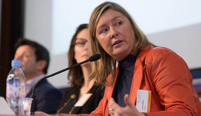 Carole Couvert, présidente de la CFE-CGC lors du colloque de Fondation ITG
